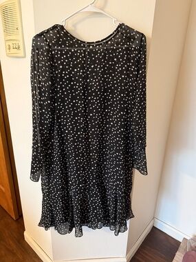 Black Polka Dot Long Sleeve Dress